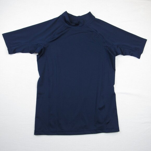 Swim Top Boy's Size 14-16 Blue Lands End Mock Neck Short Sleeve - Picture 1 of 5